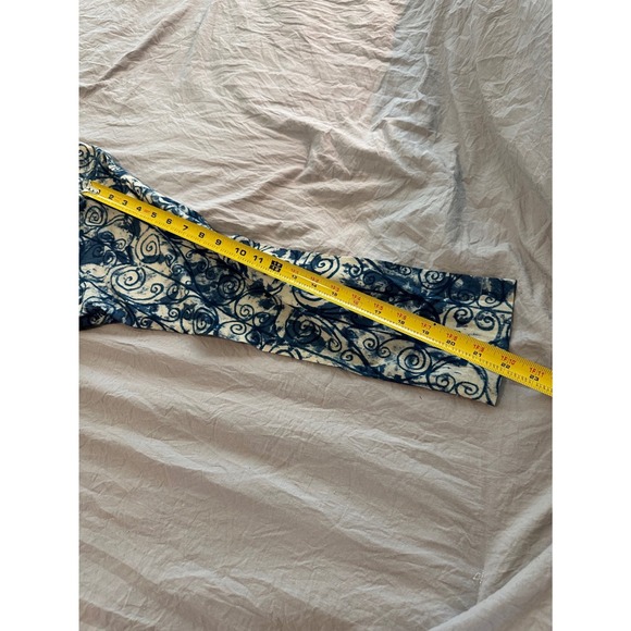 Madame Hall Blue White Batik Scroll Print Midi Dress Long Sleeve Pockets XL - Picture 9 of 10